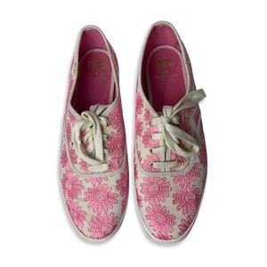 Women’s Kate Spade x Keds Pink Embroidered Floral Daisy Lace Up Sneakers Size 10